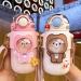 JQWSVE Kawaii Water Bottle with Straw  24oz Kawaii Bear Water Bottle BPA-Free  Leak-Proof Cute Water Bottles Anti-Drop Cartoon Bear Shaped Bottle for Travel Home Pink