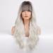 EMMOR Ombre Platinum Blonde Long Curly Wig with Bangs - Heat Resistant Synthetic Hair for Natural Daily Look - Buy Online on GoSupps.com