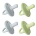 Silicone Pacifier 4 Pack Silicone Soother Set Silicone Newborn Pacifiers With Handle & Safety Airholes Baby Pacifier Binky Set o1baby (Green Grey)