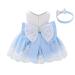 FYMNSI Baby Girl Baptism Christening Dress Bowknot Lace Floral Embroidery Formal Party Birthday Pageant Wedding Bridesmaid Tutu Princess Christmas Evening Gown with Headband Outfit for 6-24 Months 12-18 Months Blue