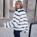 Women's Elegant Cropped Faux Fur Party Coat - Black & White Stripe Colorblock - Size XL - Buy Online on GoSupps.com