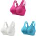 Routinfly 3-Piece Women's Sports Bra Set Zip Front Plus Size Everyday Bralette for Fitness Running & Nursing Comfortable Hot Pink XL - Buy Online on GoSupps.com