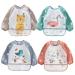 ElecMotive Pack of 4 Waterproof Sleeved Bibs Baby Bibs Children's Bibs with Catch Pocket for 1-4 Years 4 PCs B