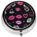 Buy Crown and Lips Round Pill Box - 3 Compartment Mini Decorative Travel Organizer | Portable Pocket Purse for Vitamins & Medicine - Black - Buy Online on GoSupps.com