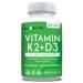 Vitamin K2 + D3 with Calcium & BioPerine - Vitamin D3 5000 IU (125mcg) - Vitamin K2 MK7 (100mcg) - Made in USA - Immune System Strong Bones & Teeth Support Supplement - 60 Veggie Softgels