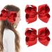2Pcs 6 Inch Large Grosgrain Ribbon Baby Girls Hair Bows Barrettes Clip School Hair Bobbles for Toddler Teens Girls (Red)