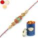 Ghasitaram Gifts Rakhi for Brother Rakhis Online - RM571 - Blue Ethnic Bracelet Rakhi with 100 GMS of Dryfruits Mix Can Rakhi Set with 100 gms of Dryfruits Mix Can