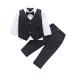 AmzBarley Baby Boys Gentlemans Outfit Suit Kids Long/Short Sleeve Dress Shirt Pants Vest Bowtie Tuxedo Rompers Childs Birthday Evening Holiday Party Black 205 2-3 Years