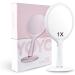 COSMIRROR Lighted Makeup Mirror with 3 Colors Dimmable Lighting  Round Makeup Vanity Mirror with 62 LED Lights  1x/5x Magnification  Cordless Rechargeable Handheld Light Up Mirror (White)