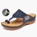 Women's flip-flops with clip toe and flower embroidery comfortable wedge sandals-summer beach house shoes casual hiking shoes-orthopedic bale toze correction travel shoes non-slip for the outer bluew 37 EU