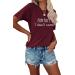 Fun Fact I Don't Care Women T-Shirt Summer Shirt Crewneck Casual Tee Short Sleeve Top Wine 3X-Large