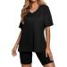 AGSEEM Women's Summer Two Piece Outfit Set: V-Neck T-Shirt Top & Biker Shorts | Workout Sports Tracksuit - Black (Medium) - Buy Online on GoSupps.com