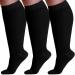 (3 pack) Wide Calf Compression Support Stockings for Men and Women Circulation 20-30mmHg - Plus Size Compression Knee Hi Prevents Swelling Pain Varicose Veins Edema - Black 4X-Large 4X-Large Black