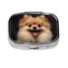 Happy Short-Haired Pomeranian Printing 2 Compartment Small Pill Case Cute Small Pill Box Purse Pill Boxs Travel Pill Organizer for Pocket Purse and Travel Gifts
