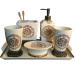 POCHY European Style Ceramic Bathroom Five Piece Set Toothbrush Cup Bathroom Set Toothbrush Holder Wash Kit Light Grey D