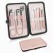 ZIZZON Travel Mini Manicure set Nail Clipper set 10 in 1 Stainless Steel Pedicure Care Grooming kit with Case Pink