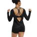 Muzniuer Women's Long Sleeve Workout Shirts Backless Yoga Shirts Cross Back Open Shirt Black X-Large