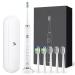 Sonic Electric Toothbrush for Adults with 6 Brush Heads and Travel Case, Wireless Fast Charge and Long Lasting, Smart Timer 5 Modes Whitening Toothbrushes by JTF, White