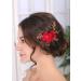 Sither Red Hair Clip for Bridal Floral Hair Comb for Women Wedding Hair Accessories for Bride Hair Clip Headpiece for Wedding Party Prom Gift