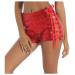 Duohropke women metallic hot pants sequins glitter shorts with high waist sexy short trousers shorts for dance sport disco costume carnival carnival l 02 red