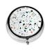 Terrazzo Marble Pastel Portable Metal Pill Box Round Mini 3-Compartment Plastic Insert hinged Fastening Design Suitable for Small Pills Must-Have for Travel