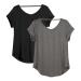 icyzone Women's Yoga T-Shirt Backless Sports Leisure Tops Short Sleeve Tops Loose Casual V-Neck Shirt M Black/Dark Grey