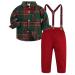 mintgreen Baby Boy Outfits Set 4pcs Infant Gentalman Wedding Suit Long Sleeves Striped Shirts + Trousers + Suspenders + Bowtie 12-18 Months Green & Red