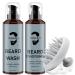 Beard Wash & Conditioner & Silicone Brush Professional Set w/Argan & Jojoba Oils - Softens & Strengthens, Shine, Reduce Beard Itchy, Dandruff & Frizz - Beard Shampoo w/Beard Oil 2 x 4 Fl Oz 120ML