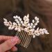 Foyte Wedding Crystal Hair Comb Gold Pearl Bride Headpiece Leaf Side Hair Combs for Women and Girls