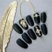 24Pcs Matte Black Oval False Nails Chic Rhinestone Gold Chain Full Cover Acrylic Fake Nails for Women and Girls - Buy Online on GoSupps.com