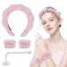 Hope&Luck Sponge 4Pcs Spa Headband for Women  Headband and Wristband Set for Washing Face  Terry Cloth Spa Headband Pink Sponge Spa Headband Bubble headband