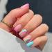 24Pcs Short Square Rainbow Press on Nails - Colorful Rainbow Swirl French Tip Fake Nails/Glossy Rainbow False Nails Includes Nail Glue on Nails Full Cover Acrylic Nails for Women and Girls (Rainbow)