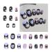 24PCS Black Rabbit Short Press on Nails Black and Purple Press on Nails Short for Girls and Women Fake Nails Kit with Glue Jelly Glue Stick Mini File and Wet Wipes 3