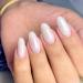 Justotry 24 pieces milky almond nails for sticky white press on nails glossy oval artificial nails fake nails means for nails art French fingernails for sticking for women milky & solid 2