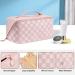 Aucuu Large Capacity Travel Cosmetic Bag for Women Girls PU Leather Waterproof Layered Storage Makeup Bag with Handle Portable Travel Organizer (Checkered Pink) #15 Pink-15 - Buy Online on GoSupps.com