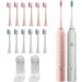 MAXWISDOM Toothbrush Electric with Holders 12 Sonic Toothbrush Heads Replacement 6 Modes Smart Timer 2 Hours Charge for 60 Days - Pink & White - Pack Of 18