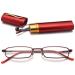 Vevesmundo metal reading glasses mini compact light spring hinge narrow classic reading aid glasses with metal etui 1 piece of red blue light filter reading glasses 3.5 x