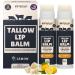 Beef Tallow Lip Balm Natural Tallow Beeswax Chapstick Hydrating Moisturizer Grass Fed Beef Tallow Balm Lip Care Soothes Chapped Dry Sensitive Lips Long Lasting Vitamin Rich USA-Made 2Pk Lemon