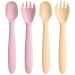 HOTUT Self-Feeding Weaning Spoons Forks 4pcs Silicone Baby Spoons Forks Toddler Utensils Spoons Forks Baby Fork and Spoon Set Easy Grip Bendable Perfect Self Feeding Spoon Fork - Pink Yellow