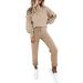 Fixmatti Women's 2 Piece Outfits Long Sleeve Pullover Sweatshirt Jogger Pants Sweatsuit 01-khaki Small
