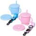 Mytium Snack Cups for Toddlers 2 in 1 Silicone Snack Cup+Straw with Adjustable Strap 2PCS No Spill Toddler Snack Containers Baby Training Cup for Toddler and Baby 6 Month+(Blue+Pink)