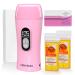 Digital Roll On Wax Kit Honey Wax Roller Waxing Kit Roll On Wax Warmer for Hair Removal Depilatory Roll On Wax Heater with 2 Cartridge Refill and 100 pcs Wax Strips for Sensitive Skin(Pink)