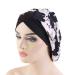 AOOMN Women Satin Lined Sleep Bonnet Hair Cap Hat Slap Headwear for Curly Frizzy Hair (Black Flower)