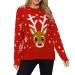 Generically Christmas sweater women sweater knitted Christmas Reindeer round neckline print long sleeve christmas sweatshirt jumper sweatshirts thick sweater women red #5 l