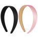 Wllhyf 2 pieces of satin stirring tapes 2.5 cm wide hard headband fashionable solid headband slipproof single-colored hair bands Diy hair jewelry for women girls halloween Christmas (black+pink)