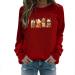 Halloween Costumes Printed Round Neck Casual Long Sleeve Sweatshirt Top Watermelon Red Large