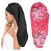 Ladaypoa 2 pieces women satin sleeping cap silk hood for curly hair satin hair hood to sleep large double -layer adjustable satin hood for women black+deep red flower