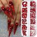 735 Pieces Red Nail Rhinestones for Acrylic Nails Red Stones for Nails Crystals 3D Nail Diamonds Art Decoration Crafts DIY (Red) Crimson