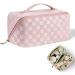 Aucuu Large Capacity Travel Cosmetic Bag for Women Girls PU Leather Waterproof Layered Storage Makeup Bag with Handle Portable Travel Organizer (Checkered Pink) #15 Pink-15 - Buy Online on GoSupps.com
