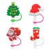 CHENZILIN Drinking Straws 4Pcs Soft Silicone Straw Covers Dustproof Drinking Straw Caps Straw Toppers Christmas Cartoon Straw Cover Caps Ornament